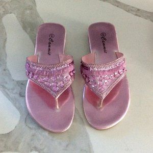 Purple Beaded & Sequin Thong Sandals by Cammie *SPARKLE*